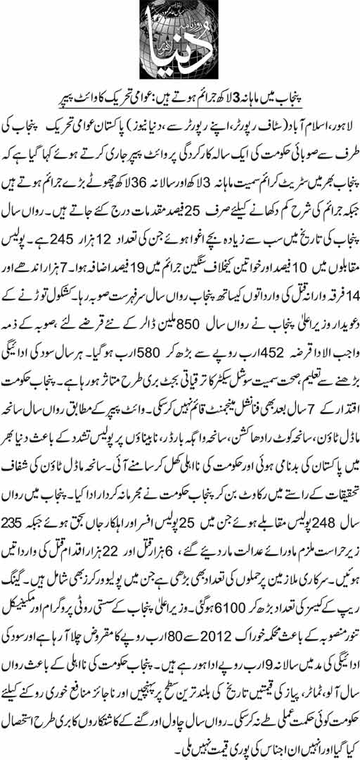 تحریک منہاج القرآن Minhaj-ul-Quran  Print Media Coverage پرنٹ میڈیا کوریج Daily dunay back page
